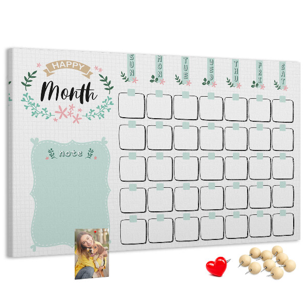 Panou din pluta Calendar lunar cu spațiu pentru notițe