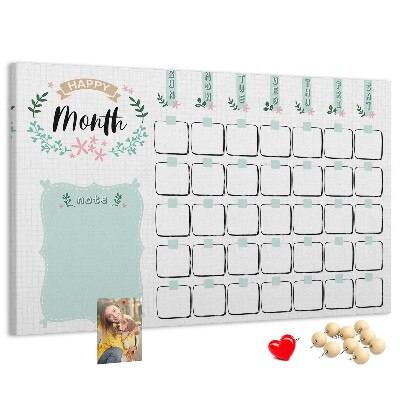 Panou din pluta Calendar lunar cu spațiu pentru notițe