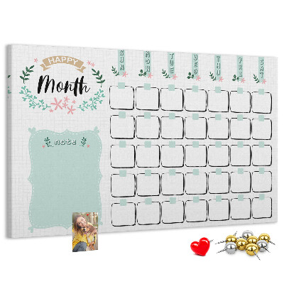 Panou din pluta Calendar lunar cu spațiu pentru notițe