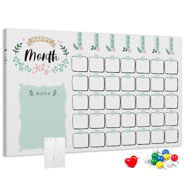 Panou din pluta Calendar lunar cu spațiu pentru notițe