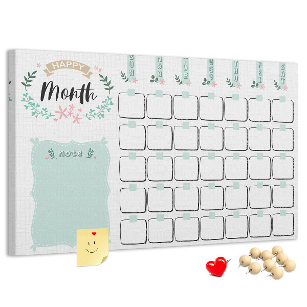 Panou din pluta Calendar lunar cu spațiu pentru notițe