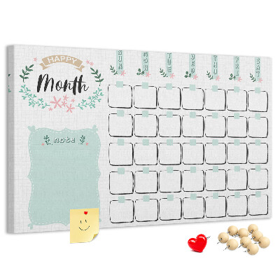 Panou din pluta Calendar lunar cu spațiu pentru notițe