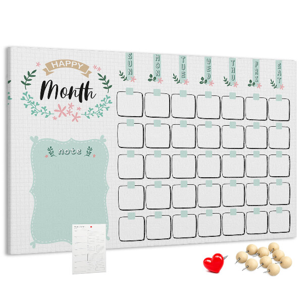 Panou din pluta Calendar lunar cu spațiu pentru notițe