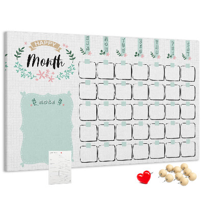 Panou din pluta Calendar lunar cu spațiu pentru notițe