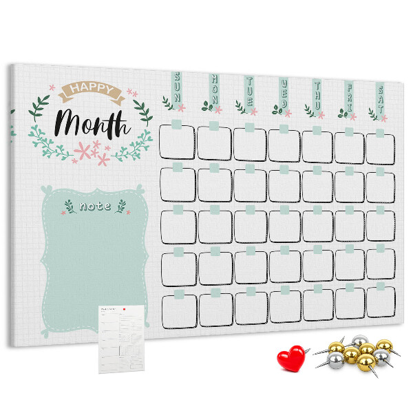 Panou din pluta Calendar lunar cu spațiu pentru notițe