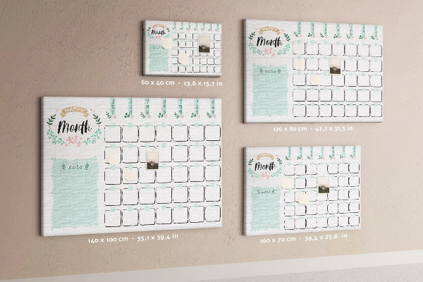 Panou din pluta Calendar lunar cu spațiu pentru notițe