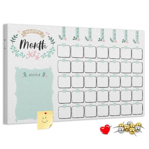 Panou din pluta Calendar lunar cu spațiu pentru notițe