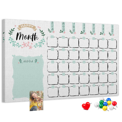 Panou din pluta Calendar lunar cu spațiu pentru notițe