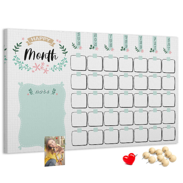 Panou din pluta Calendar lunar cu spațiu pentru notițe