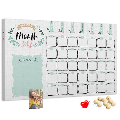 Panou din pluta Calendar lunar cu spațiu pentru notițe
