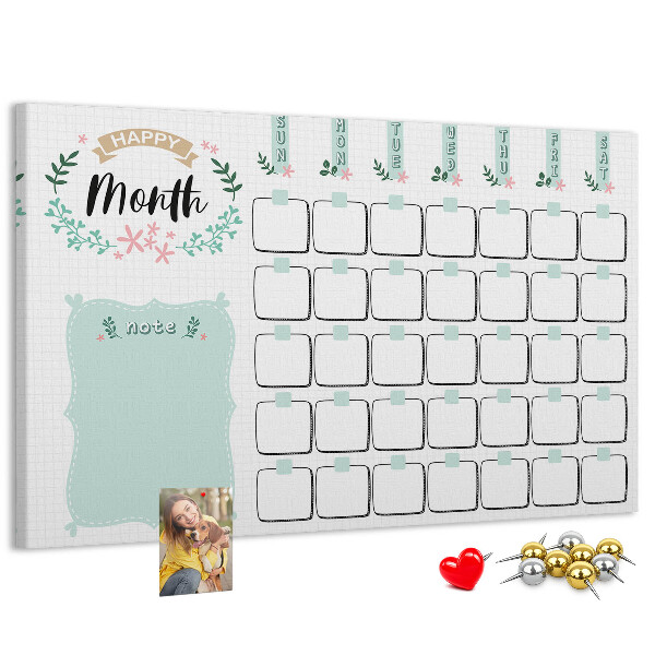 Panou din pluta Calendar lunar cu spațiu pentru notițe
