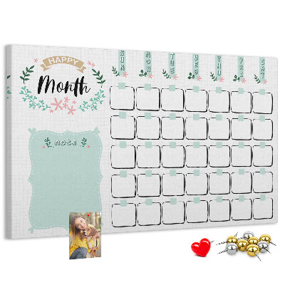 Panou din pluta Calendar lunar cu spațiu pentru notițe