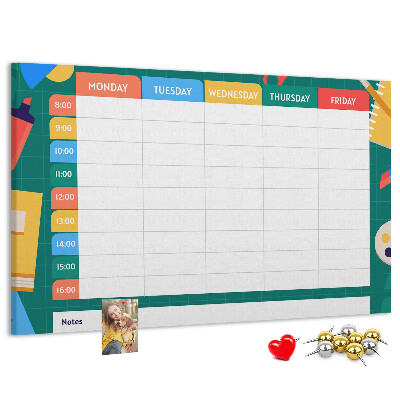 Panou din pluta Un plan săptămânal creativ cu accente colorate