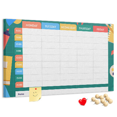 Panou din pluta Un plan săptămânal creativ cu accente colorate