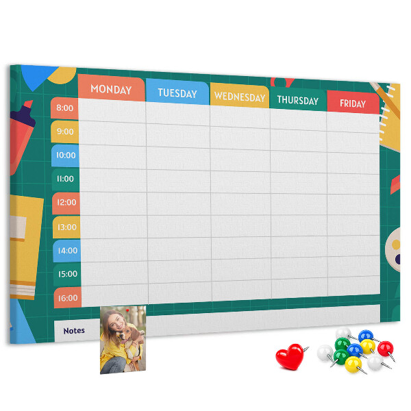 Panou din pluta Un plan săptămânal creativ cu accente colorate