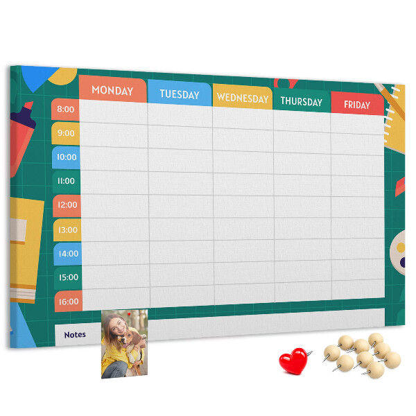Panou din pluta Un plan săptămânal creativ cu accente colorate