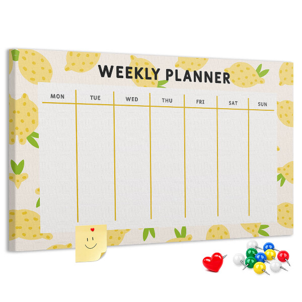 Panou din pluta Calendar săptămânal cu motiv de lămâie