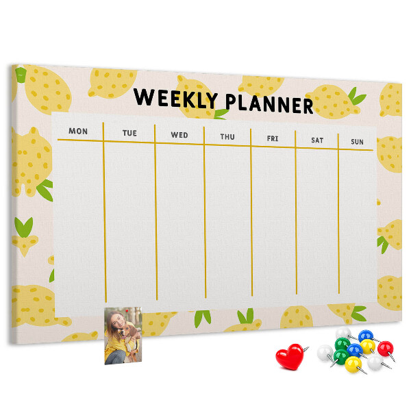 Panou din pluta Calendar săptămânal cu motiv de lămâie