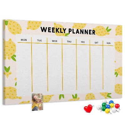 Panou din pluta Calendar săptămânal cu motiv de lămâie