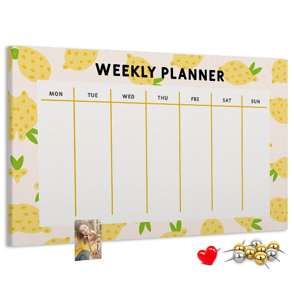 Panou din pluta Calendar săptămânal cu motiv de lămâie