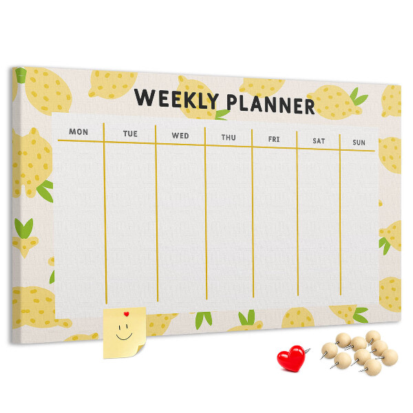 Panou din pluta Calendar săptămânal cu motiv de lămâie