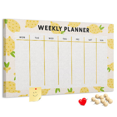 Panou din pluta Calendar săptămânal cu motiv de lămâie