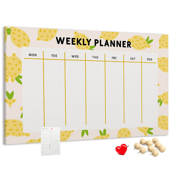 Panou din pluta Calendar săptămânal cu motiv de lămâie