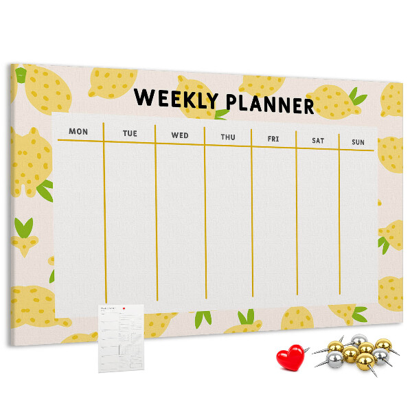 Panou din pluta Calendar săptămânal cu motiv de lămâie