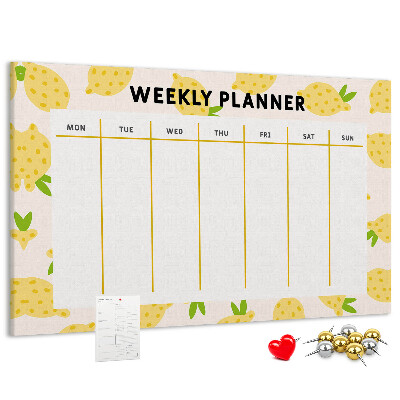 Panou din pluta Calendar săptămânal cu motiv de lămâie