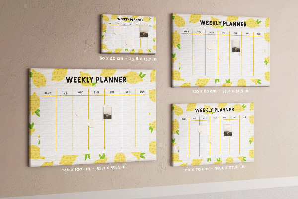 Panou din pluta Calendar săptămânal cu motiv de lămâie