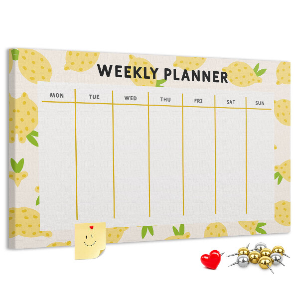 Panou din pluta Calendar săptămânal cu motiv de lămâie