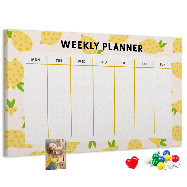 Panou din pluta Calendar săptămânal cu motiv de lămâie