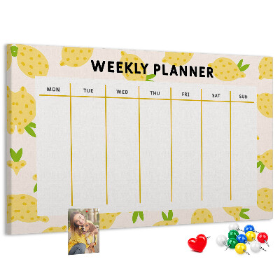 Panou din pluta Calendar săptămânal cu motiv de lămâie
