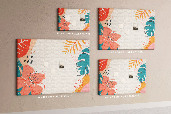 Panou de pluta Model tropical cu frunze și flori colorate