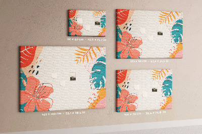 Panou de pluta Model tropical cu frunze și flori colorate