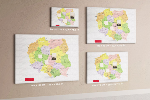 Panou de pluta Harta Poloniei cu diviziune administrativă.