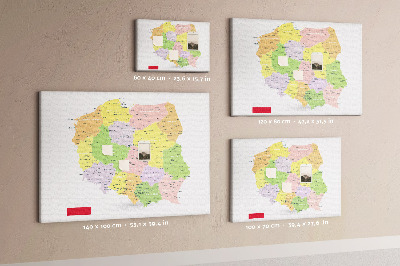 Panou de pluta Harta Poloniei cu diviziune administrativă.