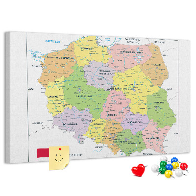 Panou din pluta Harta Poloniei cu voievodate colorate