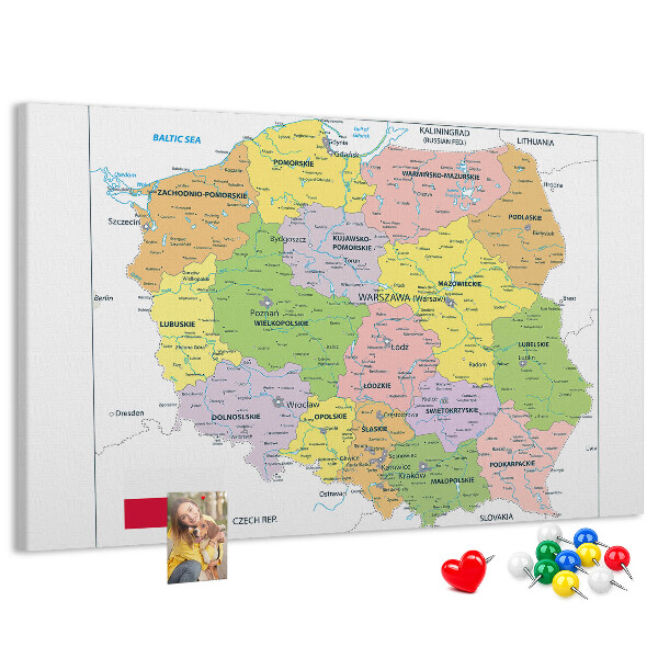 Panou din pluta Harta Poloniei cu voievodate colorate