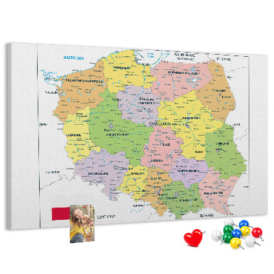 Panou din pluta Harta Poloniei cu voievodate colorate