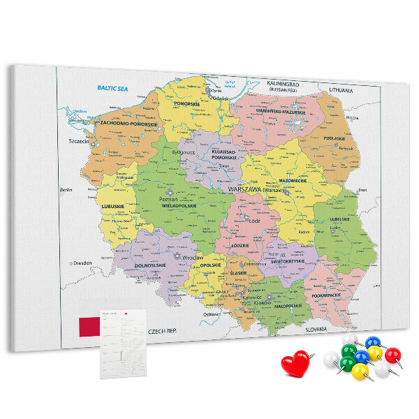 Panou din pluta Harta Poloniei cu voievodate colorate