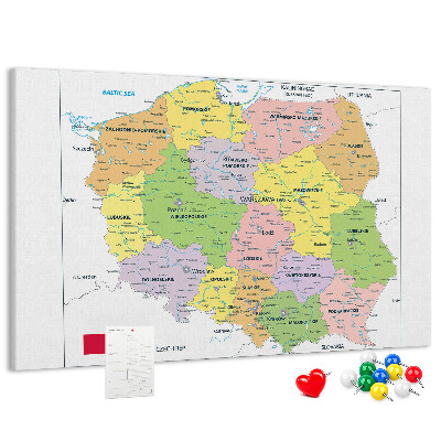 Panou din pluta Harta Poloniei cu voievodate colorate