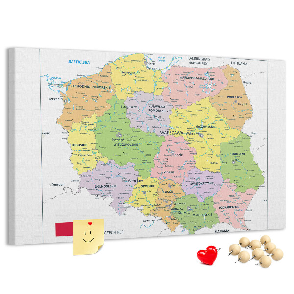 Panou din pluta Harta Poloniei cu voievodate colorate