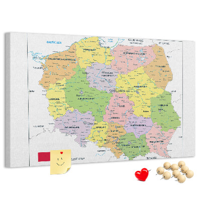 Panou din pluta Harta Poloniei cu voievodate colorate