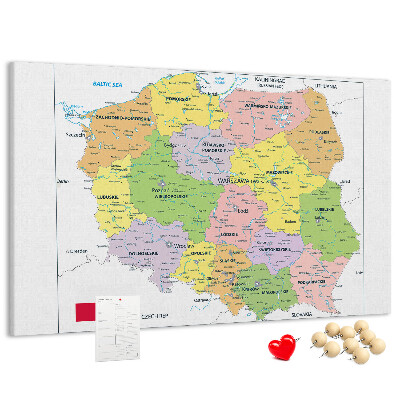 Panou din pluta Harta Poloniei cu voievodate colorate