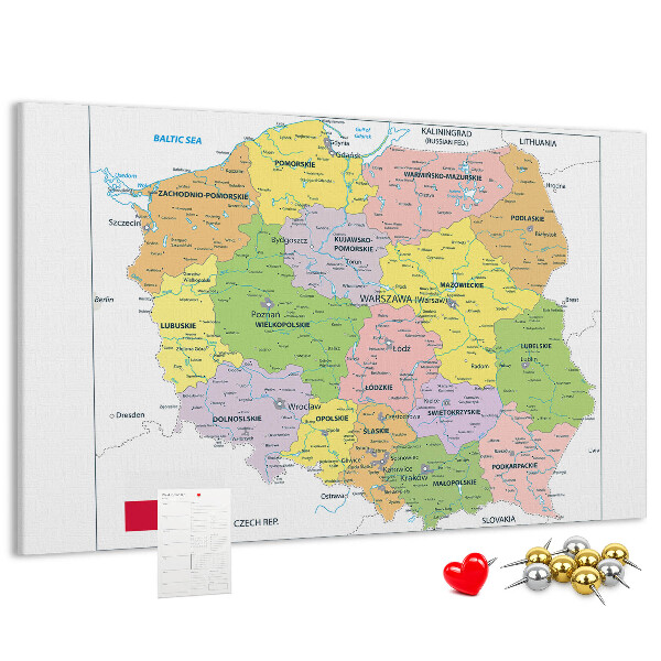 Panou din pluta Harta Poloniei cu voievodate colorate