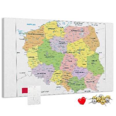 Panou din pluta Harta Poloniei cu voievodate colorate