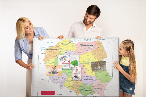Panou din pluta Harta Poloniei cu voievodate colorate