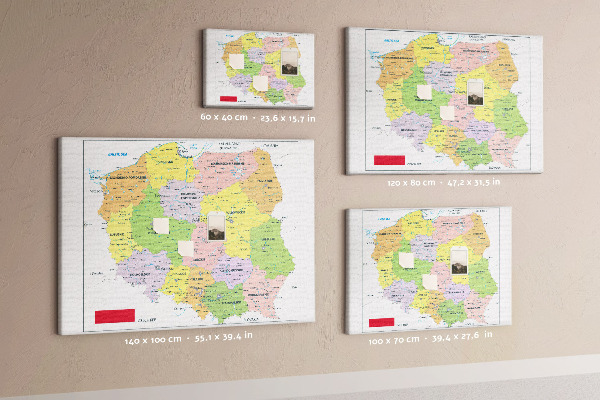 Panou din pluta Harta Poloniei cu voievodate colorate