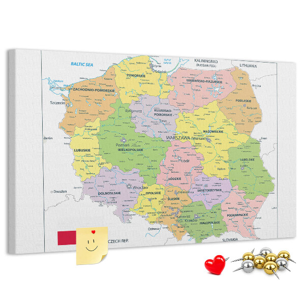 Panou din pluta Harta Poloniei cu voievodate colorate